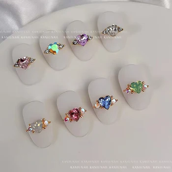 10pcs 3D Srdci Diamant Zliatiny Nechtov Charms Multi Color Srdce Krúžok Drahokamu Sklenené Prívesky na Nechty Luxusné Jewerly Nechtového Príslušenstva