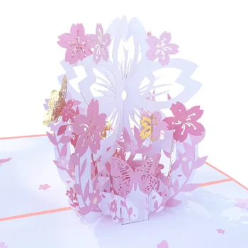 10pcs Ručné Origami Sakura Motýľ, Kvetinové koše 3D Pop-UP Pohľadnice Pozvanie, Pohľadnica Narodeniny Vianočný Večierok Darček
