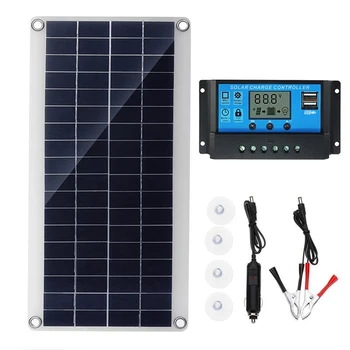 30W Flexibilný Solárny Panel Solárne Články Pre autá RV Loď Domov Strecha Van Camping Slnečné Batérie, 10A Solárny Regulátor Modul