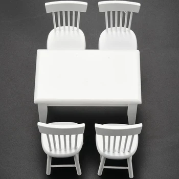 5 kus Model tabuľky, stoličky Jasliach Nastaviť Nábytok Doll House Miniatúrne Biele 1 / 12