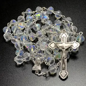 6*8 mm AB pokovovanie odtieni crystal ruženec náhrdelník na náboženské účely ježiš kríž, ruženec panny márie centrum