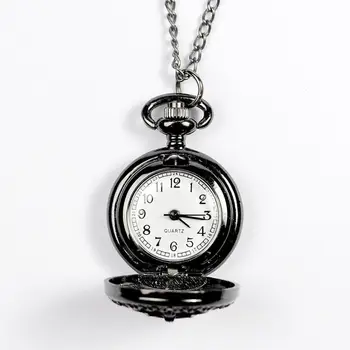 6063 Trend retro black crown vreckové hodinky duté späť osobnosti módy vreckové hodinky trend vreckové hodinky s náhrdelník