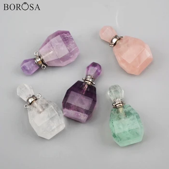 BOROSA Multi-Druh Prírodného Kameňa Parfum Fľašu Šperky, Strieborné Farby Dúhy Fluorite Amethysts Parfum Fľašu Konektor WX1197