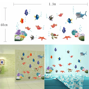 Cartoon Morských Rýb Samolepky Na Stenu Vymeniteľné Kúpeľňa Škôlky Domova Obtlačky