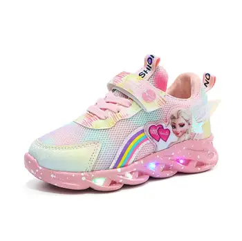 Disney je nové led svetlo dievčatá topánky mrazené jar a na jeseň priedušná oka detské športové topánky all-zápas elsa princezná obuvi