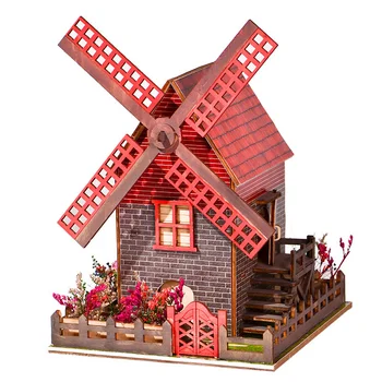 DIY veterný Mlyn Chata Casa Drevený domček pre bábiky Kit Miniatúrny S Nábytkom Svetlo domček pre bábiky Roombox Namontované Hračky Pre Dospelých Dary
