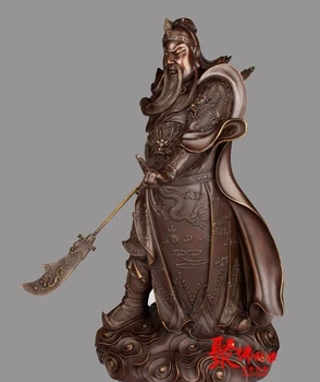 Doprava zadarmo 18 Čínsky Bronz, Meď Dragon Prst Gong Guan Yu Budda Boh Držať Meč Socha