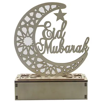 Drevené remesiel ozdoby tvorivé Gurbang Eid Mubarak Ramadánu Mesiac dutý písmená s LED svetlá ozdoby