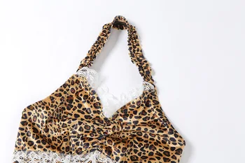 Dámske Letné Sexy plavky s uväzovaním za Košieľka Módne Dámy Leopard Čipkou Trim Vystavení Pupok Backless Hornej Strany Klubu Nosiť