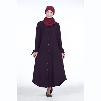 Elegantný Retro Moslimské Oblečenie Pre Ženy Eid Ramadánu Obyčajný Dlhý Rukáv Kaftany Saudská Arábia Islam Femme Voľné Bežné Pevné Šaty