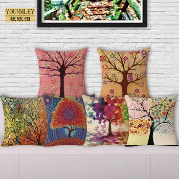 Farebné stromy kvetov vytlačené pastoračnej gauči sedadlá vankúš domov dekoračné vankúše populárne rastliny obliečka na vankúš 45x45cm vankúše