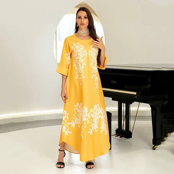 Guľôčky Kvet Moslimských Kvetinový Tlač Kaftan Ženy Abaya Dubaj 2023 Eid Saudská Arábia Elegantné Luxusné Módne Islam Strany Abaya Oblečenie