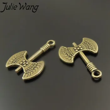 Julie Wang 70pcs/pack Prívesok Antické Bronzové Bojovník, Silný Muž obojstranné Sekera Tomahawk Styling Zbrane Príslušenstvo Šperky