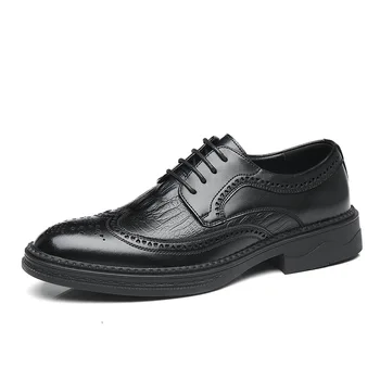 Kožené Topánky pre Mužov Business Formálne Derby Muž Topánky Bežné British Fashion Čierne pánske Topánky