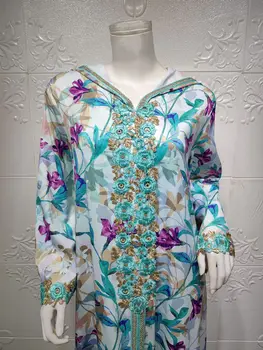Kuftan Maxi Šaty Abayas pre Ženy, turecké Kvetinový Tlač s Kapucňou Dlhý Župan Ramadánu Dubaj 2022 Oblečenie Ramadánu Moslimských Hidžáb Oblečenie