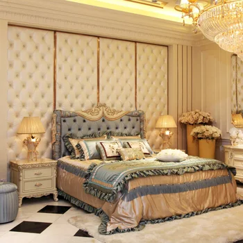 Moderný európsky taliansky masívneho dreva posteľ Módne Vyrezávané luxusné francúzske spálňa nastaviť nábytok king size jxj16