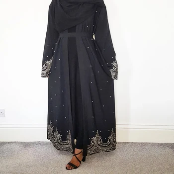 Moslimské Abaya Ženy Perličiek Otvoriť Kimono Appliques Arabských Jilbab Strana Večer Maxi Šaty, Sveter Na Blízkom Východe Dubaj Ramadánu Islamský Nový