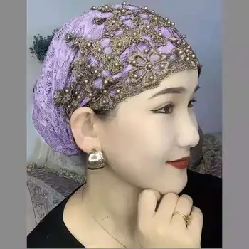 Moslimské Lete Hlavy Šatky Turecko dámske Hidžáb Turbante Luxusné Vreckovky na Vlasy Islam Jilbab Vyšívanie Korálkami Modlitba Klobúk