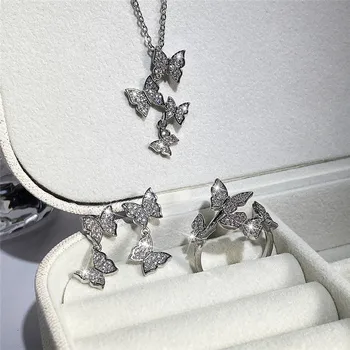 Motýľ Šperky Set Kúzlo Stud Náušnice Choker Náhrdelník pre Ženy, Dievčatá Shinying Crystal Krúžok Darčeky pre Strany Výročie Deň