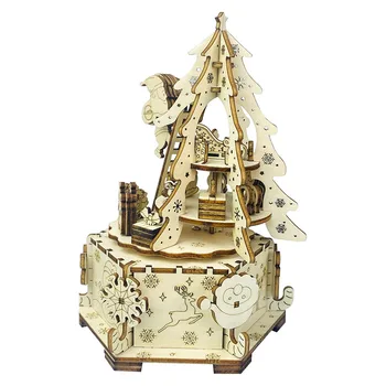 Nedokončené 3D Drevené Puzzle Vianočné Music Box Deti Plavidlá HOBBY Hračky Vianočný Darček k Narodeninám