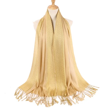 Nové Leskom módne printe Zlatá farba lesk viskóza šály, moslim hidžáb populárne zábal šatky/šatku