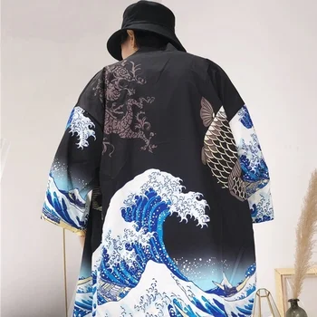 Nové Módne Kimono Muž Japonský Oblečenie Yukata Muž Samuraj Kostým Haori Obi Pláži Mužov Kimono Cardigan Streetwear Bunda