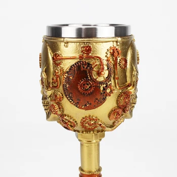 Poháre na víno, Čašu S 3D Gold Výstroj Lebky Retro Nehrdzavejúcej Ocele&Živice Víno Pohár NAJLEPŠIE Narodeniny Halloween Darčeky Bar Drinkware