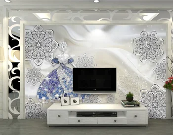 Prispôsobený jednoduché Európskej 3D troch-dimenzionální luxusné abstraktných de parede diamond kvetinové šperky, TV joj, tapety