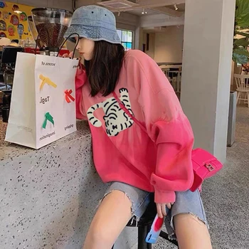 Roztomilý kreslený výšivky hoodies ženy harajuku tie-dye tlač tenká Mikina s Dlhým Rukávom nadrozmerné hoodie Streetwear oblečenie y2k