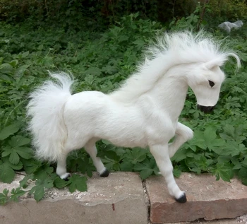 Simulácia bielom koni polyetylénu&kožušín, biely kôň model vtipné dar, o 36cmx30cm
