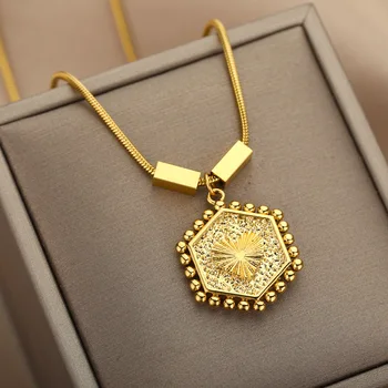 Srdce Hexagon Náhrdelníky Pre Ženy, Zlatá Farba Nehrdzavejúcej Ocele Krku Reťaz Žena Prívesok Náhrdelník Šperky Collier Femme
