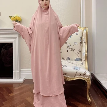 Veľké šaty Modlitba šaty dve kus abaya nastaviť moslimských módne ramadánu islamské oblečenie župan pomoci marocký žena jellaba pakistan