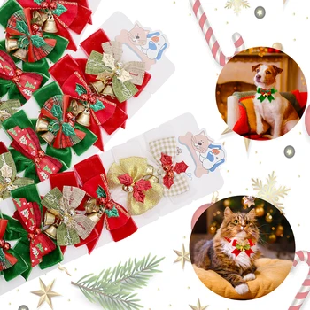 Vianočné Štýl Psa Luky Psie Obojky Bowknot s Bell Boutique Nastaviteľný Obojok pre Malé Pes, Mačka, Pes Dodáva Luky
