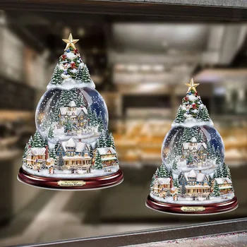 Vianočný Stromček Rotujúce Socha Vlak Dekorácie Vložiť Okno Vložiť Nálepky Vianočné Ozdoby Zimné Domova
