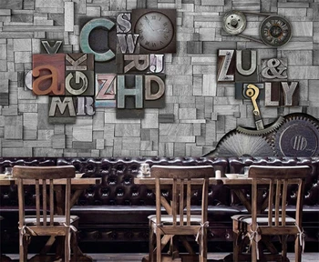Vlastné Retro anglickej abecedy dekoratívne tapety s oblečením ktv jasné, bar, nostalgické priemyselné vietor dreva nástenná maľba na stenu papier