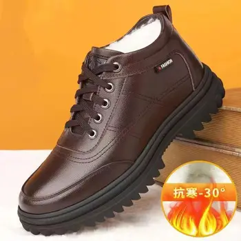 Zimné pribrala nové pánske topánky bežné kožené topánky plyšové teplé pracovné oblečenie obuv módne kórejský módne pánske topánky bavlna