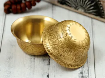 Čistej medi vyrezávané pozlátené zlato pre Buddha osem sľubný sedem zásobovanie vodou misy osem dodanie svätenej vody pohár trúba