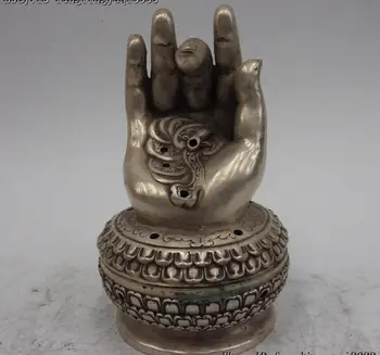 Čínsky Biely Bronz Striebro Pozlátené Buddha Strane Lotus Socha Kadidlo Horák Lopatku