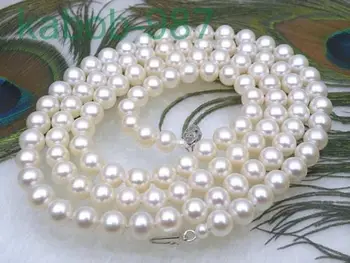 šľachtické ženy darček Šperky Spona Prírodné 6.5-7mm AAAA+ okrúhle biele akoya perly náhrdelník ušľachtilé ženy darček 48INCH dlhé