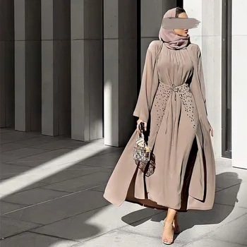 Ženské Moslimské Oblečenie 3 Ks Abaya Nastaviť Marocký Kaftane Dubaj Luxusný Župan Pomoci Islamské Oblečenie Sady Eid Mubarak Marroqui Kaftan