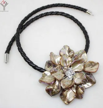 Ženy Šperky prírodné perly crystal tmavohnedá kávy jeden kvet prívesok shell matka perlový náhrdelník čierne kožené 18