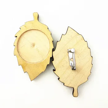 10pcs 25 mm Leaf Dreva Cabochon Základ Drevené Podnosy s nehrdzavejúcej ocele Brošňa krúžok, takže DIY Príslušenstvo Šperky