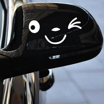 2 ks Reflexné roztomilý úsmev auto nálepky spätné zrkadlo nálepky auto styling Cartoon s úsmevom oko tvár nálepky Obtlačok na všetky autá