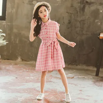 2020 letné Deti šaty pre dievčatá preppy Kockované šaty teens bavlna kostýmy princezná deti, školy, oblečenie veku 4 6 8 10 12 14 Rokov