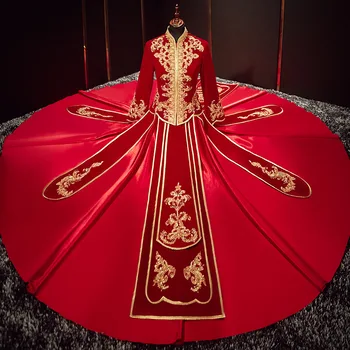 2022 Nevesta Svadobné Šaty Vintage Lištovanie Flitrami Výšivky Cheongsam Tradičný Čínsky Štýl, Velúrové Qipao Šaty