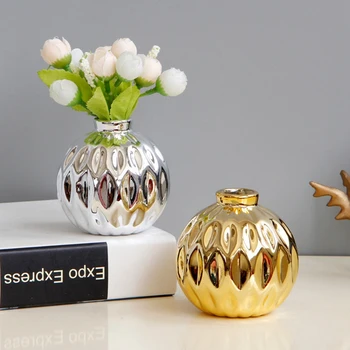 2X Keramické Malá Váza, Malý Kvet Plastický Ryby Pery Vzor Remesiel Domáce Dekorácie (Gold)