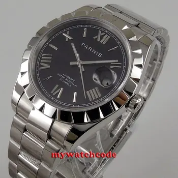 39 mm PARNIS black dial zafírové sklo dátum miyota 8215 automatické pánske hodinky 1319