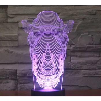 3D LED Nočné Svetlo Nosorožec Hlavu s 7 Farieb Svetla, pre Domáce Dekorácie, Lampy Úžasné Vizualizácie Optické Ilúzie Úžasné
