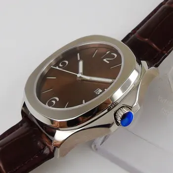 40 mm Miyota 8215 Luxusné Námestie Automatické náramkové hodinky mužov zafírové sklo ss náramok nepremokavé hnedý ciferník