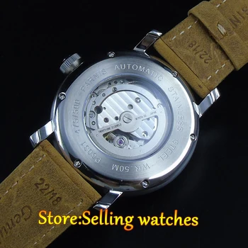 42mm Parnis biela dial Zafírové sklo dátum okno Miyota automatické pánske hodinky